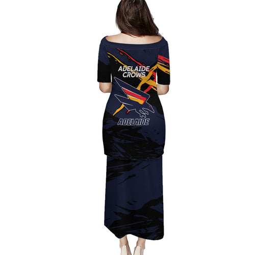 Adelaide Football Club Puletasi Crows Muscular Mascot Graphic - Abstract Paint Splatter Art