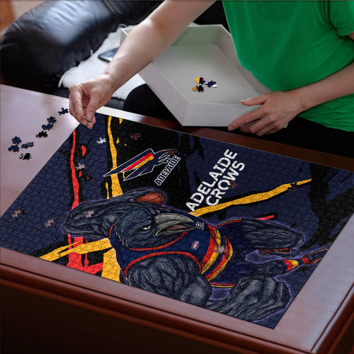 Adelaide Football Club Puzzle Crows Muscular Mascot Graphic - Abstract Paint Splatter Art