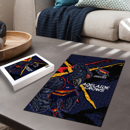 Adelaide Football Club Puzzle Crows Muscular Mascot Graphic - Abstract Paint Splatter Art