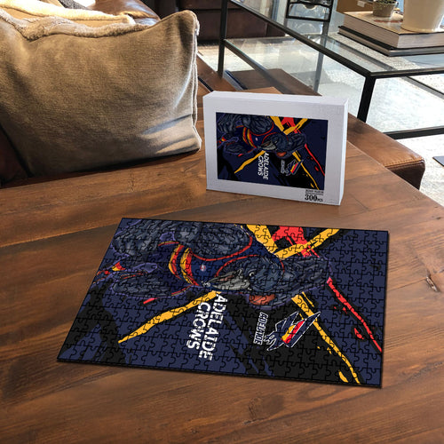 Adelaide Football Club Puzzle Crows Muscular Mascot Graphic - Abstract Paint Splatter Art
