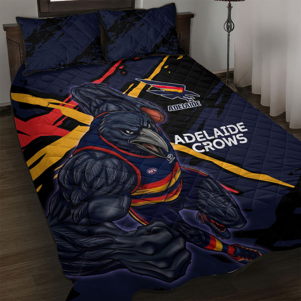 Adelaide Football Club Quilt Bed Set Crows Muscular Mascot Graphic - Abstract Paint Splatter Art
