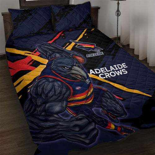 Adelaide Football Club Quilt Bed Set Crows Muscular Mascot Graphic - Abstract Paint Splatter Art