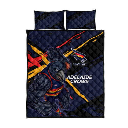 Adelaide Football Club Quilt Bed Set Crows Muscular Mascot Graphic - Abstract Paint Splatter Art