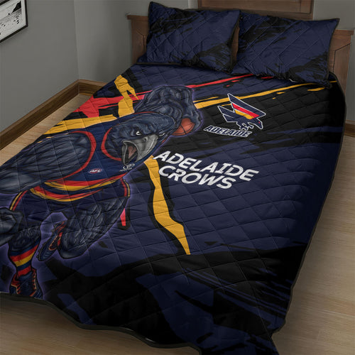 Adelaide Football Club Quilt Bed Set Crows Muscular Mascot Graphic - Abstract Paint Splatter Art