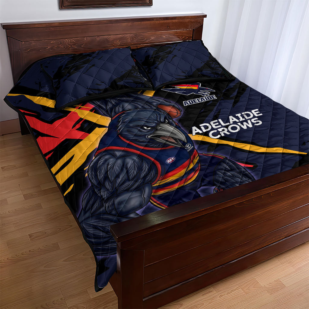 Adelaide Football Club Quilt Bed Set Crows Muscular Mascot Graphic - Abstract Paint Splatter Art