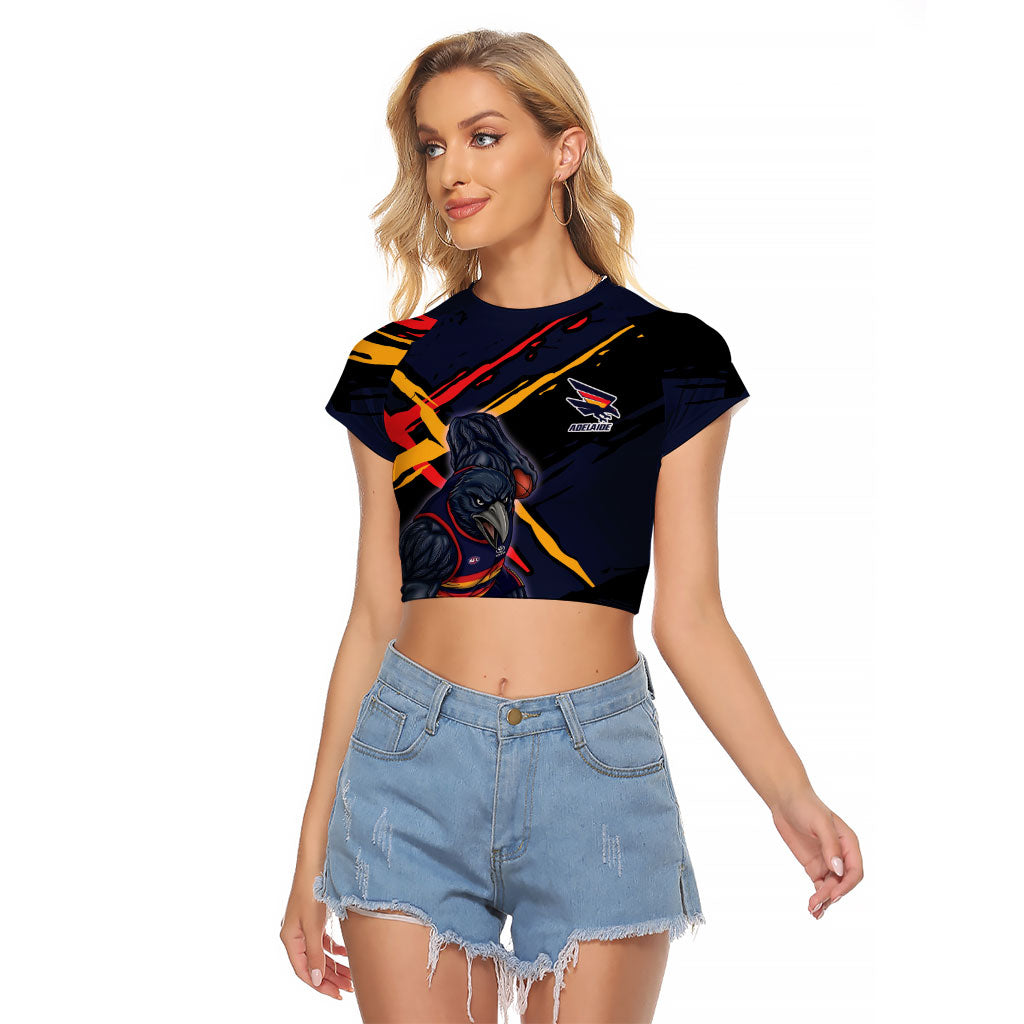 Adelaide Football Club Raglan Cropped T Shirt Crows Muscular Mascot Graphic - Abstract Paint Splatter Art