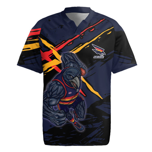 Adelaide Football Club Rugby Jersey Crows Muscular Mascot Graphic - Abstract Paint Splatter Art