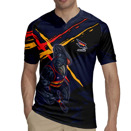 Adelaide Football Club Rugby Jersey Crows Muscular Mascot Graphic - Abstract Paint Splatter Art