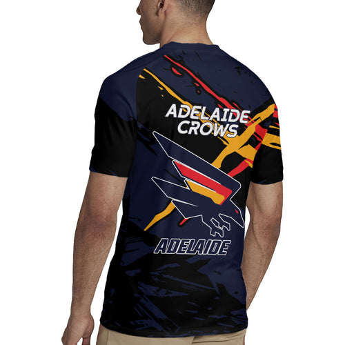Adelaide Football Club Rugby Jersey Crows Muscular Mascot Graphic - Abstract Paint Splatter Art