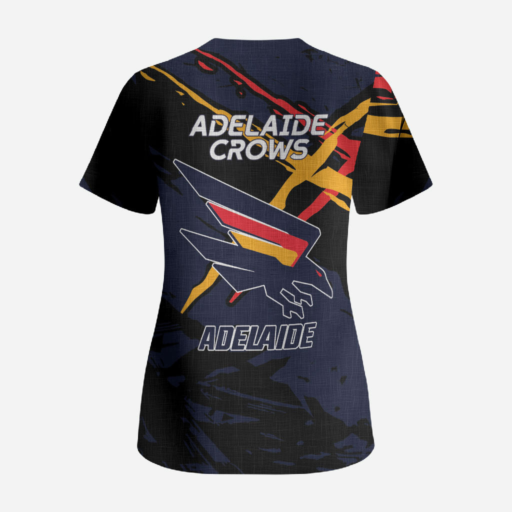 Adelaide Football Club Scrub Top Crows Muscular Mascot Graphic - Abstract Paint Splatter Art