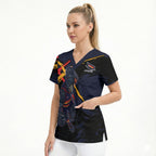 Adelaide Football Club Scrub Top Crows Muscular Mascot Graphic - Abstract Paint Splatter Art