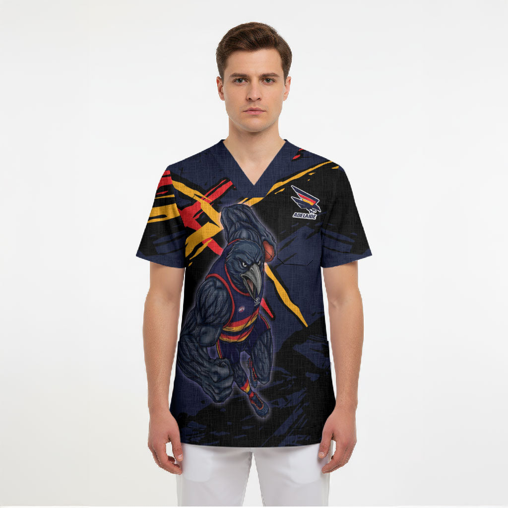 Adelaide Football Club Scrub Top Crows Muscular Mascot Graphic - Abstract Paint Splatter Art
