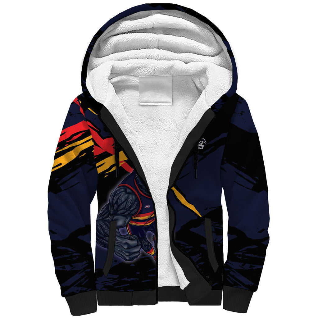 Adelaide Football Club Sherpa Hoodie Crows Muscular Mascot Graphic - Abstract Paint Splatter Art