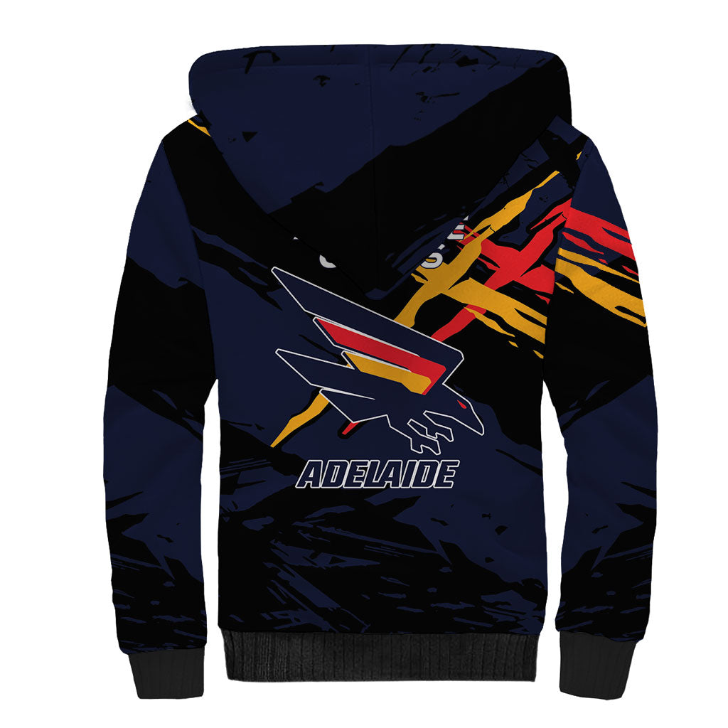 Adelaide Football Club Sherpa Hoodie Crows Muscular Mascot Graphic - Abstract Paint Splatter Art