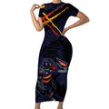 Adelaide Football Club Short Sleeve Bodycon Dress Crows Muscular Mascot Graphic - Abstract Paint Splatter Art