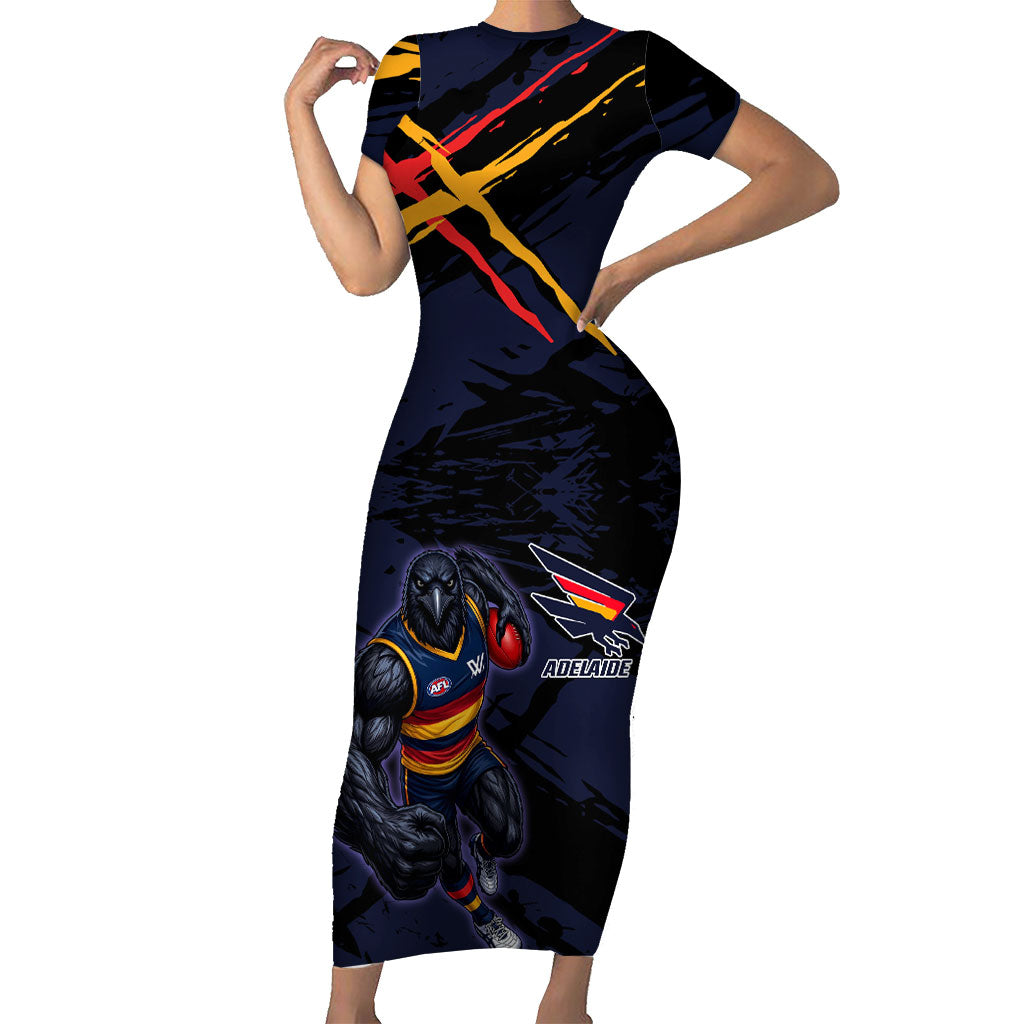 Adelaide Football Club Short Sleeve Bodycon Dress Crows Muscular Mascot Graphic - Abstract Paint Splatter Art