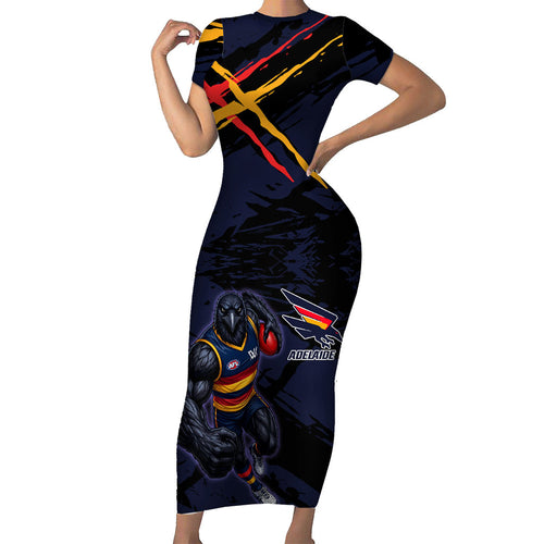 Adelaide Football Club Short Sleeve Bodycon Dress Crows Muscular Mascot Graphic - Abstract Paint Splatter Art