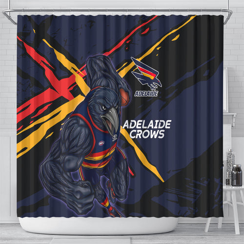 Adelaide Football Club Shower Curtain Crows Muscular Mascot Graphic - Abstract Paint Splatter Art