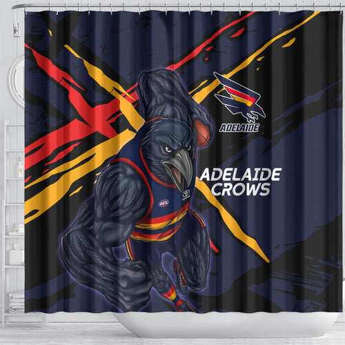 Adelaide Football Club Shower Curtain Crows Muscular Mascot Graphic - Abstract Paint Splatter Art