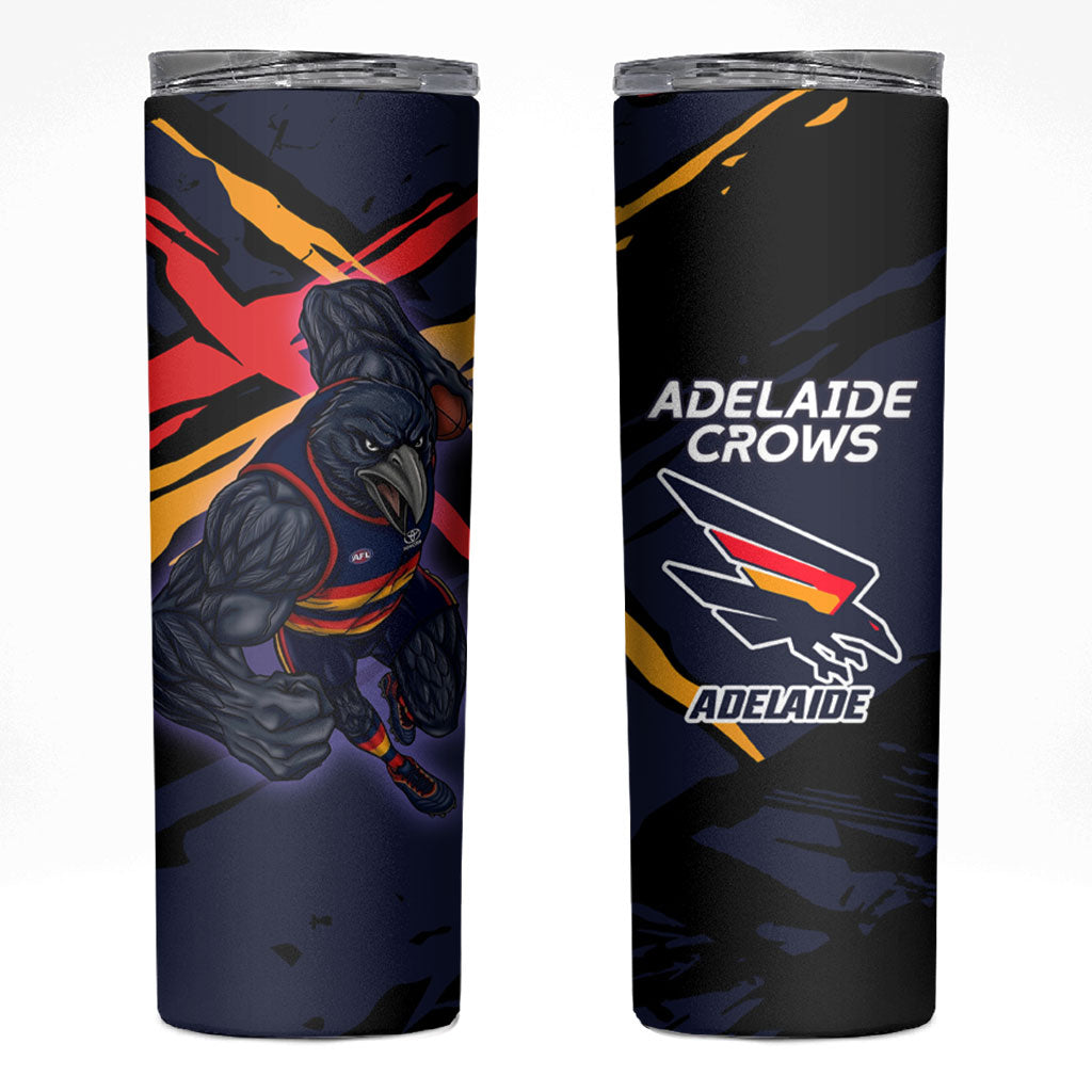Adelaide Football Club Skinny Tumbler Crows Muscular Mascot Graphic - Abstract Paint Splatter Art