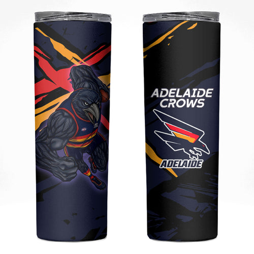 Adelaide Football Club Skinny Tumbler Crows Muscular Mascot Graphic - Abstract Paint Splatter Art