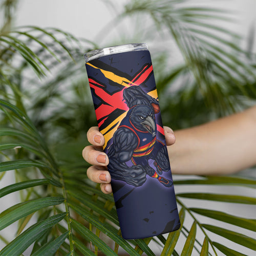 Adelaide Football Club Skinny Tumbler Crows Muscular Mascot Graphic - Abstract Paint Splatter Art