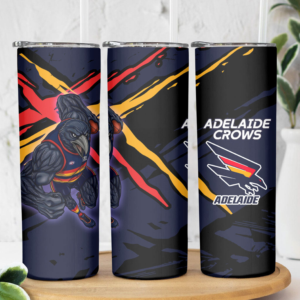 Adelaide Football Club Skinny Tumbler Crows Muscular Mascot Graphic - Abstract Paint Splatter Art