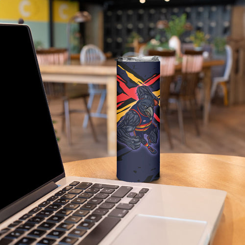 Adelaide Football Club Skinny Tumbler Crows Muscular Mascot Graphic - Abstract Paint Splatter Art