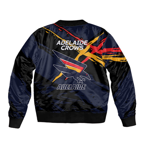 Adelaide Football Club Sleeve Zip Bomber Jacket Crows Muscular Mascot Graphic - Abstract Paint Splatter Art