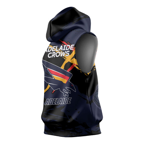 Adelaide Football Club Sleeveless Hoodie Crows Muscular Mascot Graphic - Abstract Paint Splatter Art