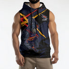 Adelaide Football Club Sleeveless Hoodie Crows Muscular Mascot Graphic - Abstract Paint Splatter Art