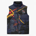 Adelaide Football Club Sleeveless Puffer Jacket Crows Muscular Mascot Graphic - Abstract Paint Splatter Art