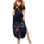 Adelaide Football Club Summer Maxi Dress Crows Muscular Mascot Graphic - Abstract Paint Splatter Art