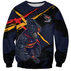 Adelaide Football Club Sweatshirt Crows Muscular Mascot Graphic - Abstract Paint Splatter Art