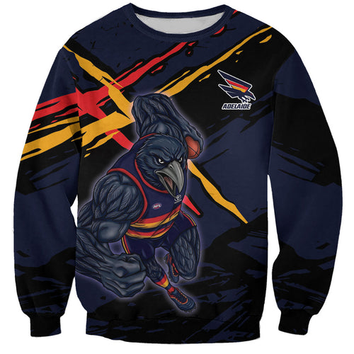 Adelaide Football Club Sweatshirt Crows Muscular Mascot Graphic - Abstract Paint Splatter Art