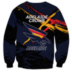 Adelaide Football Club Sweatshirt Crows Muscular Mascot Graphic - Abstract Paint Splatter Art