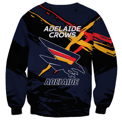 Adelaide Football Club Sweatshirt Crows Muscular Mascot Graphic - Abstract Paint Splatter Art