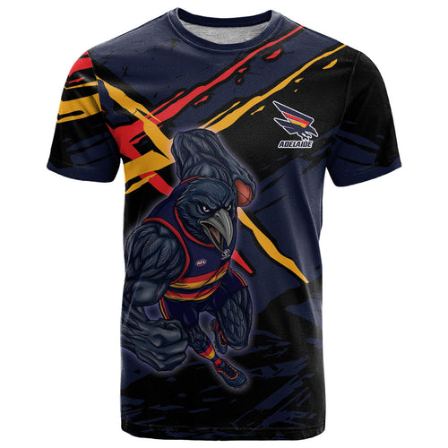 Adelaide Football Club T Shirt Crows Muscular Mascot Graphic - Abstract Paint Splatter Art