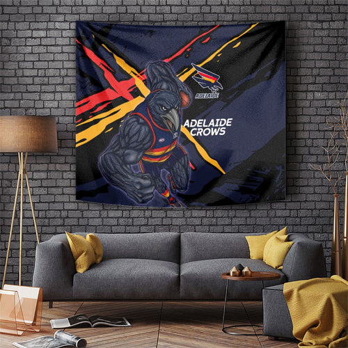 Adelaide Football Club Tapestry Crows Muscular Mascot Graphic - Abstract Paint Splatter Art