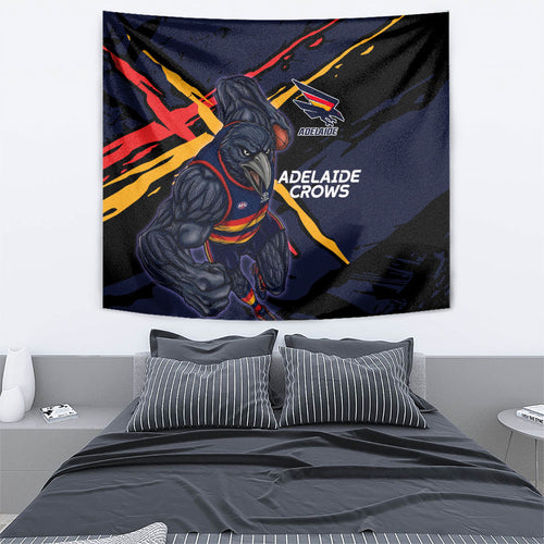 Adelaide Football Club Tapestry Crows Muscular Mascot Graphic - Abstract Paint Splatter Art