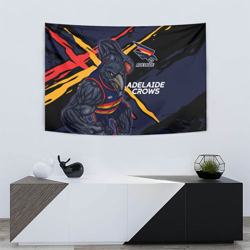 Adelaide Football Club Tapestry Crows Muscular Mascot Graphic - Abstract Paint Splatter Art