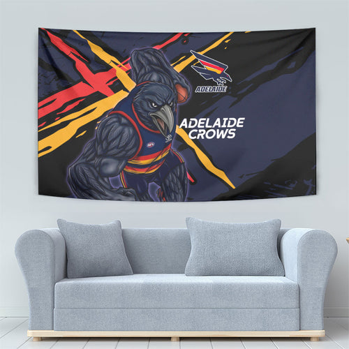 Adelaide Football Club Tapestry Crows Muscular Mascot Graphic - Abstract Paint Splatter Art