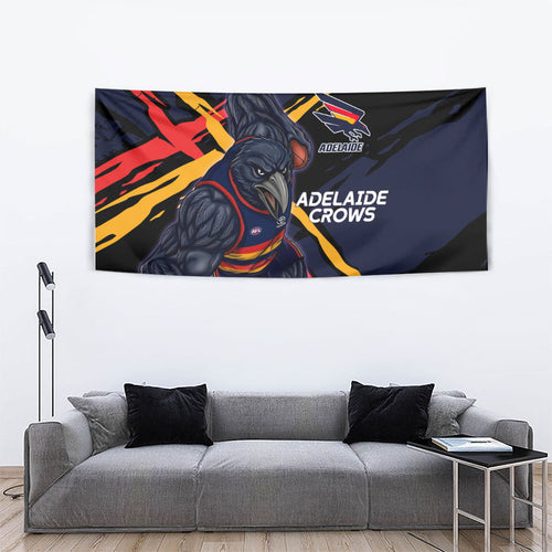 Adelaide Football Club Tapestry Crows Muscular Mascot Graphic - Abstract Paint Splatter Art