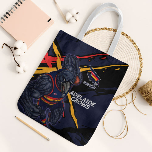 Adelaide Football Club Tote Bag Crows Muscular Mascot Graphic - Abstract Paint Splatter Art