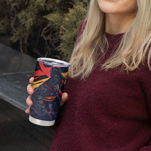 Adelaide Football Club Tumbler Cup Crows Muscular Mascot Graphic - Abstract Paint Splatter Art