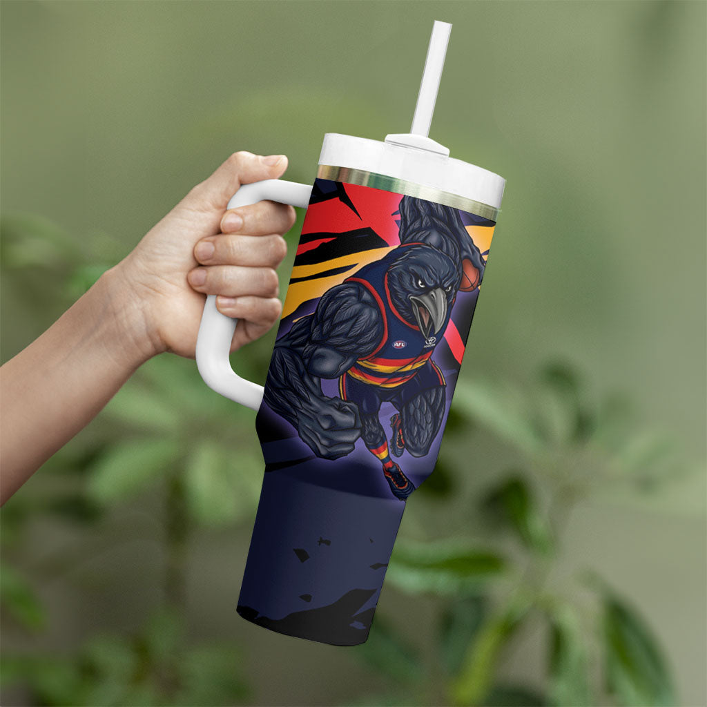 Adelaide Football Club Tumbler With Handle Crows Muscular Mascot Graphic - Abstract Paint Splatter Art