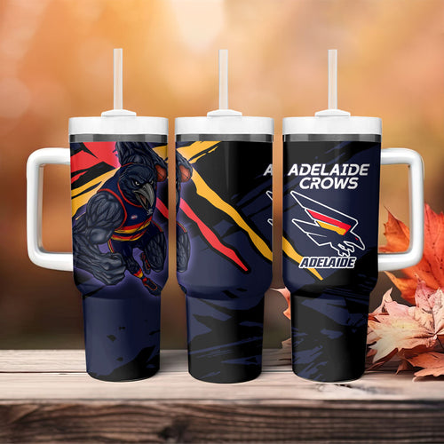 Adelaide Football Club Tumbler With Handle Crows Muscular Mascot Graphic - Abstract Paint Splatter Art