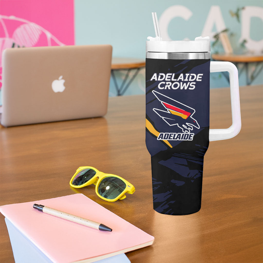 Adelaide Football Club Tumbler With Handle Crows Muscular Mascot Graphic - Abstract Paint Splatter Art