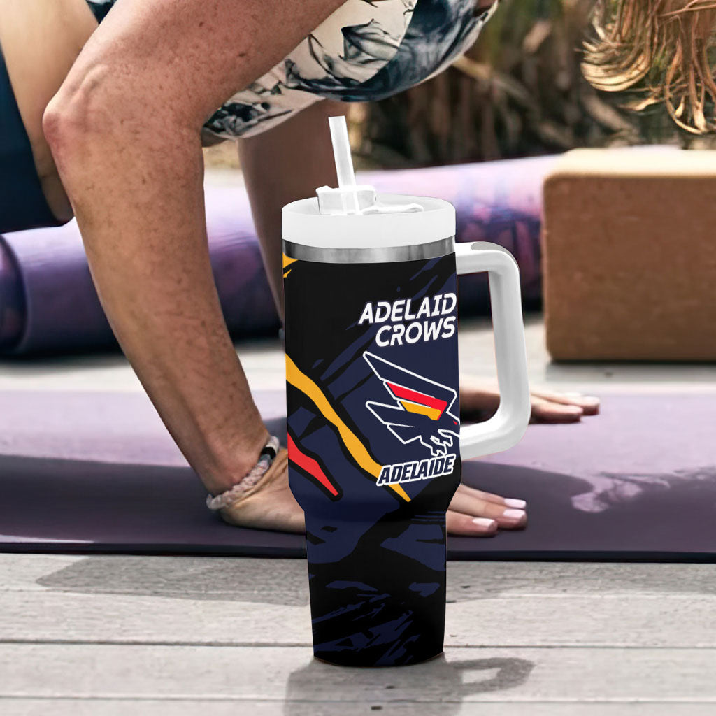 Adelaide Football Club Tumbler With Handle Crows Muscular Mascot Graphic - Abstract Paint Splatter Art