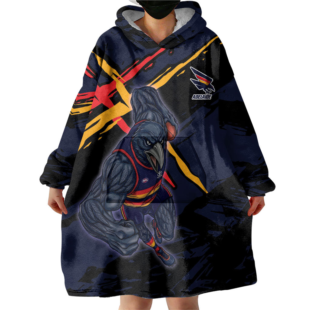 Adelaide Football Club Wearable Blanket Hoodie Crows Muscular Mascot Graphic - Abstract Paint Splatter Art